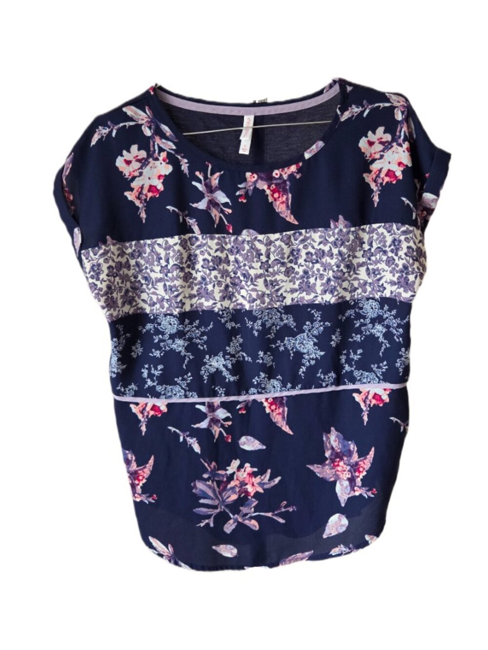 Xhilaration Navy Blue Floral Short Sleeve Top